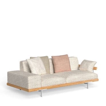 Talenti Divano 2 posti Allure bracciolo SX legno e bracciolo DX rivestito natural teak peach white Longho Design Palermo