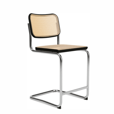 Knoll - Sgabello Bancone Cesca sedile e schienale Nero impagliato
