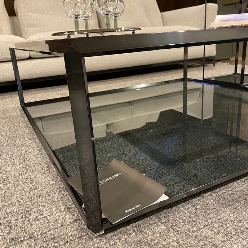 Molteni – Tavolino 45° nickel nero piano vetro fumè 122x122
