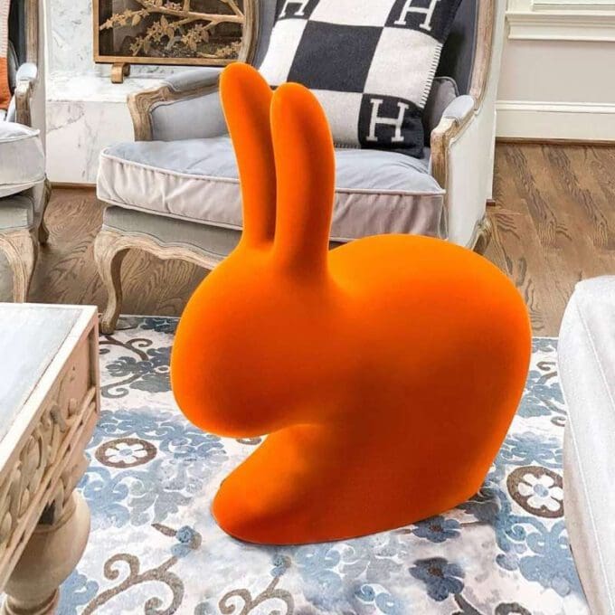 Qeeboo Sedia Coniglio Velvet Arancione 3 Longho Design Palermo