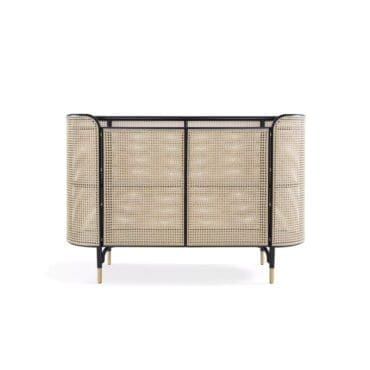 Thonet - Mobile Mos Cabinet struttura Faggio con inserti paglia di Vienna ripiani in Nero