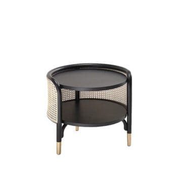 Thonet Tavolino Mos Side Table struttura Faggio con inserti paglia di Vienna ripiani in Nero longho design palermo