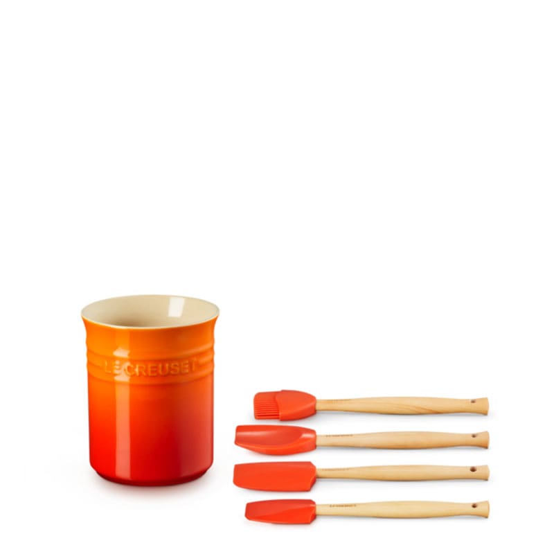 Le Creuset Set Contenitore spatole + 4 Spatole Craft Arancio 1 Longho Design Palermo