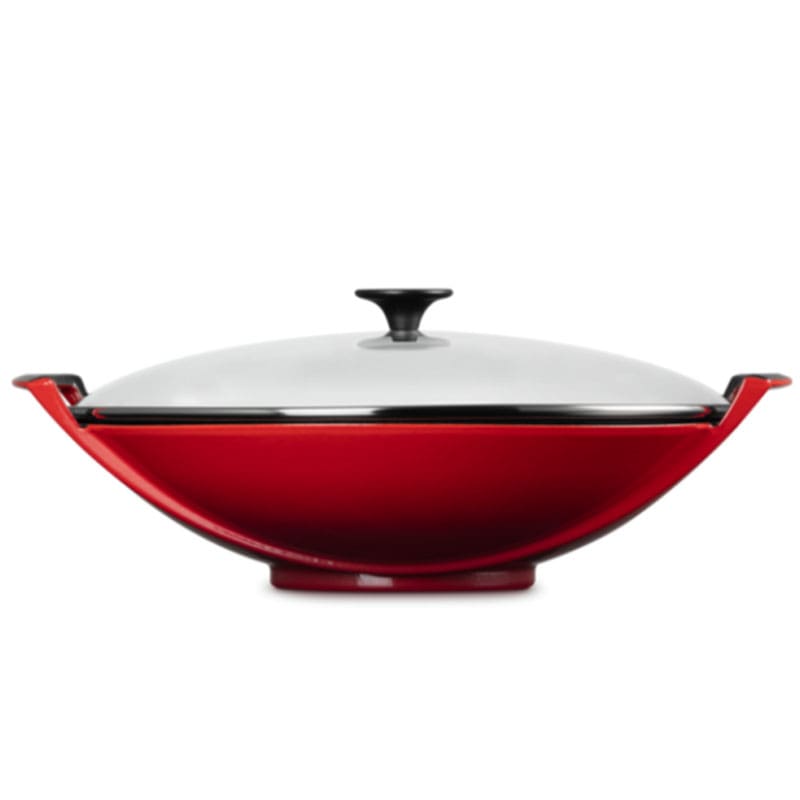 Le Creuset Wok in ghisa vetrificata con coperchio vetro Ciliegia 2 Longho Design Palermo