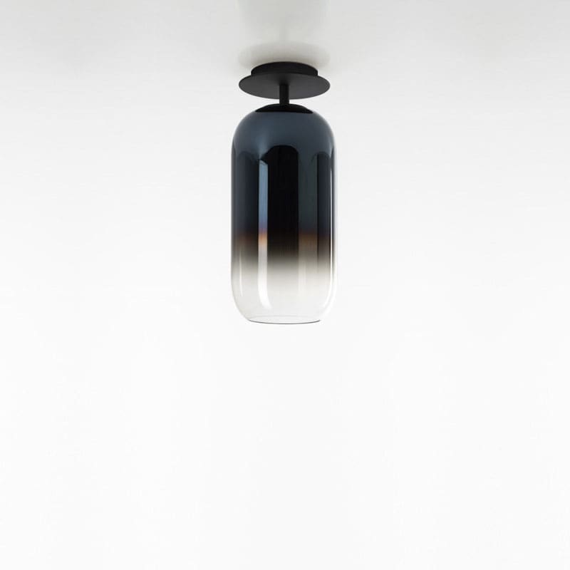 Artemide Lampada da soffitto Gople Mini struttura nera diffusore blu zaffiro PVD Longho Design Palermo
