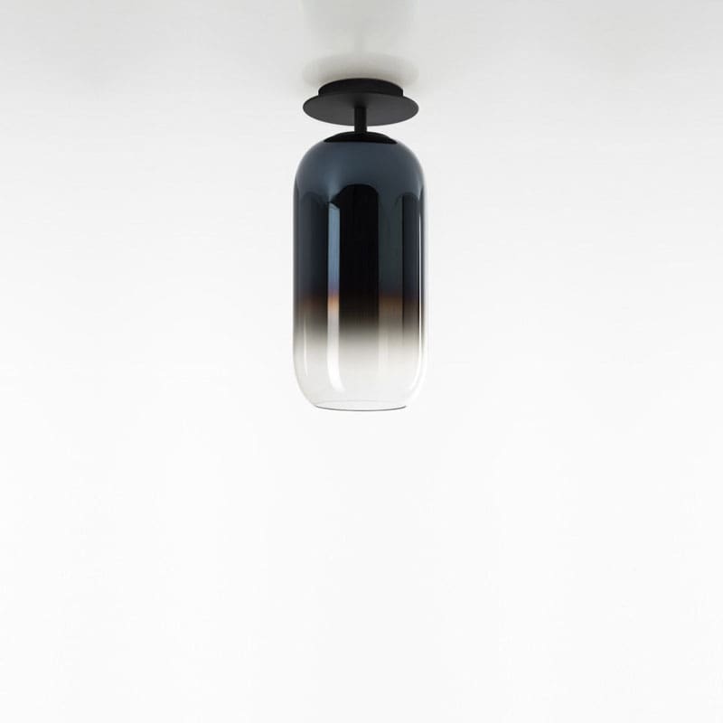 Artemide Lampada da soffitto Gople Mini struttura nera diffusore blu zaffiro PVD Longho Design Palermo