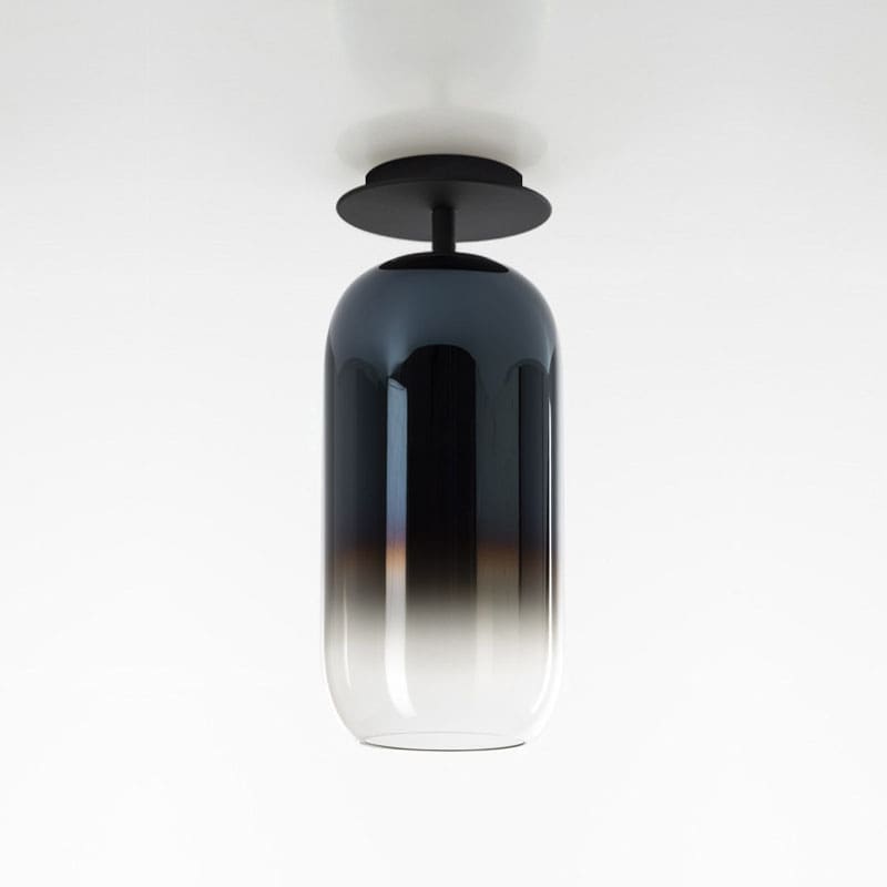 Artemide Lampada da soffitto Gople struttura nera diffusore blu zaffiro PVD Longho Design Palermo