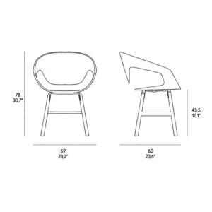 Horm Sedia Wad Wood polipropilene scocca noce canaletto scocca nero longho design palermo