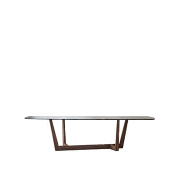 Bonaldo – Tavolo a botte Art Wood base noce americano piano cristallo fumè