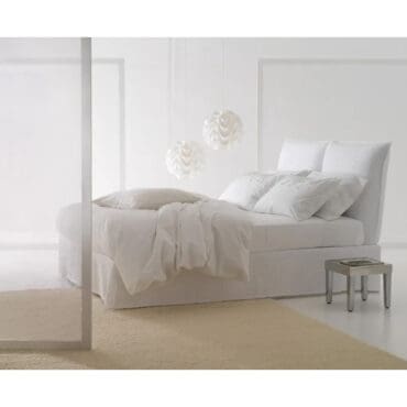 Horm - Letto matrimoniale Milos in tessuto imbottito e sfoderabile bianco