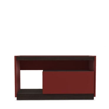 Molteni - Comodino 5050 laccato rosso lucido e piano essenza eucalipto