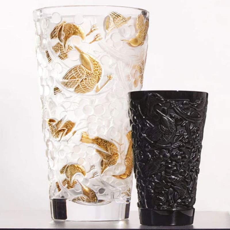 Lalique Vaso grande Merles et Raisins cristallo trasparente stampato oro 1 Longho Design Palermo