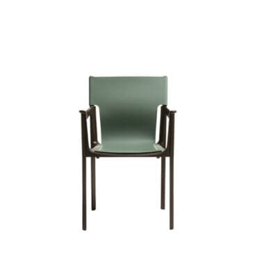 Magis - Sedia con braccioli Venice alluminio bronzo scuro pelle azzurra