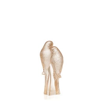 Lalique - Scultura 2 Parakeets cristallo dorato lucido