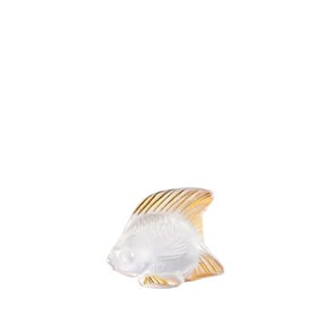 Lalique - Scultura Fish cristallo trasparente stampato oro