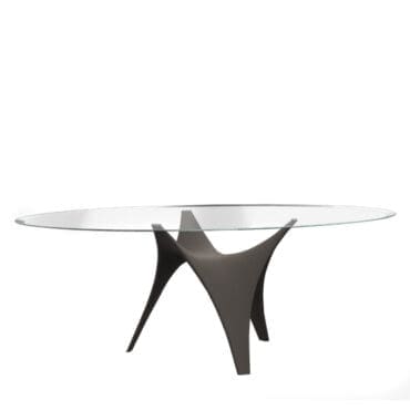Molteni - Tavolo ovale Arc 220x140 base cemento grigio top vetro extrachiaro