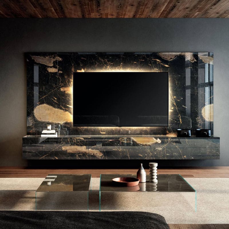 Lago Parete Attrezzata Materia 2159 vetro lucido XGlass Geode Longho Design Palermo