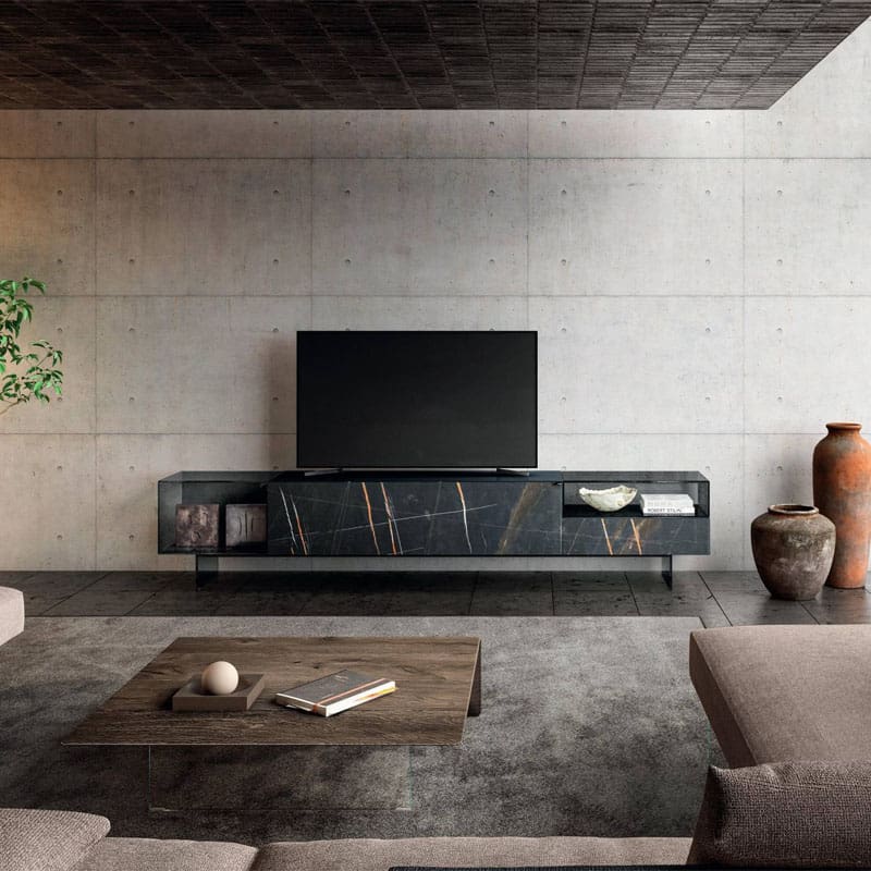 Lago Mobile TV 36e8 Glass 276x56 vetro XGlass lucido Sahara Noir 1 Longho Design Palermo
