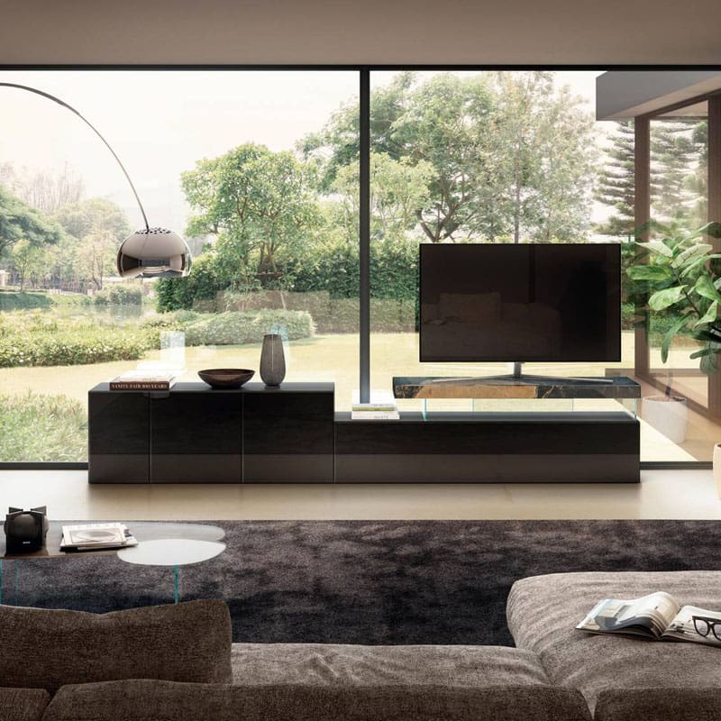 Lago Mobile TV Air 2152 castagno XGlass lucido Geode 1 Longho Design Palermo