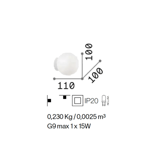 Ideal Lux MAPA BIANCO Applique Da Parete Moderna Con Lampadina LED G9 Inclusa Luce Calda 3000K 4W