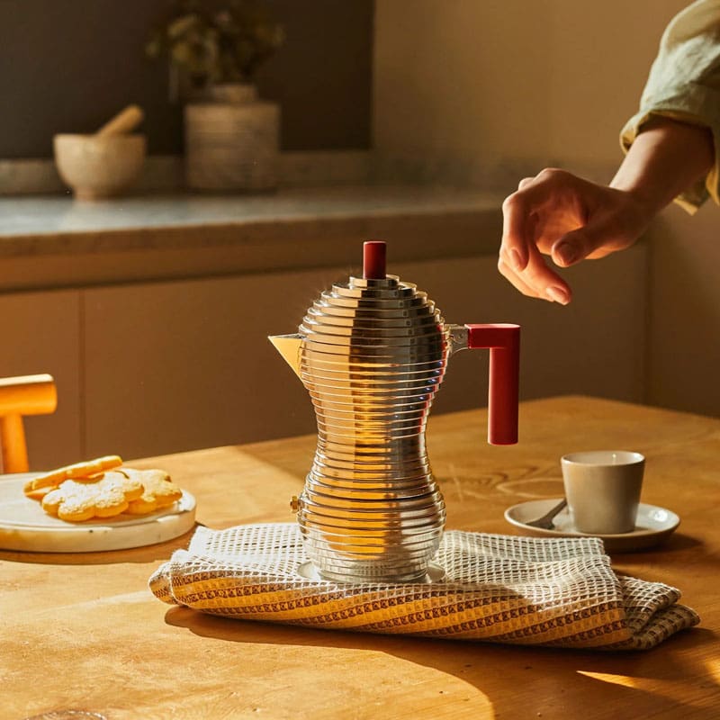 Alessi Caffettiera Espresso Pulcina manico rosso Longho Design Palermo