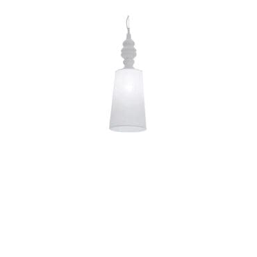 Karman - Lampada a sospensione Alì e Babà d25 SE623BS ceramica bianca lucida paralume lino bianco