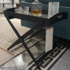 De Padova Tavolino pieghevole Mate con vassoio frassino tinto carbone longho design palermo