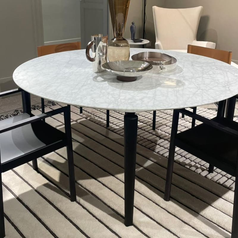 Tavolino 2 In 1 Rotondo 70x70x46 + 50x50x40 Cm - MDF Lucido E Marmo Bianco Con Cassetti E Gambe Dorate