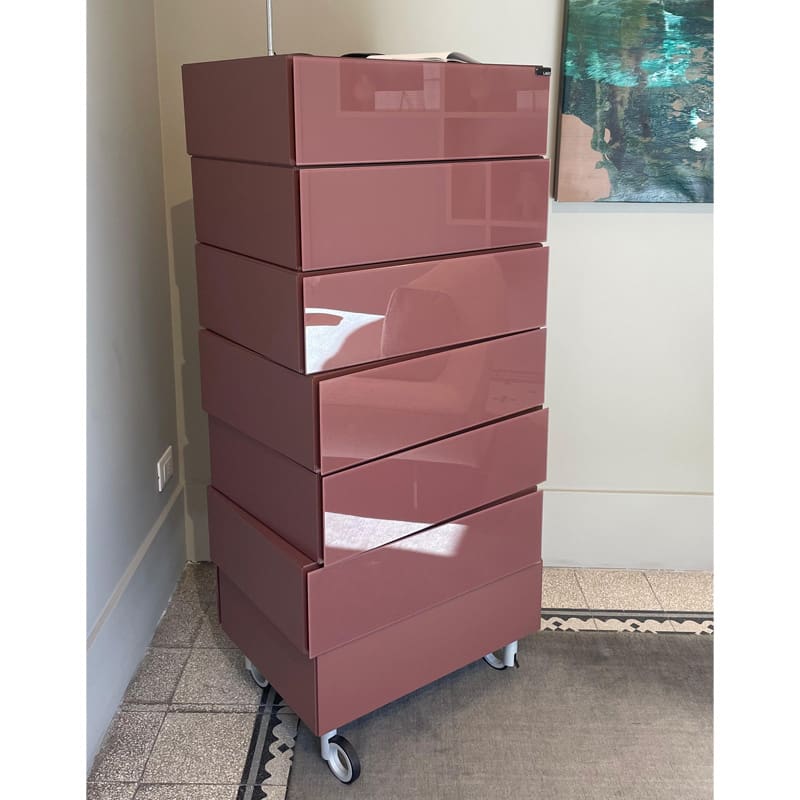 Lago Cassettiera con ruote Morgana vetro lucido mattone longho design palermo