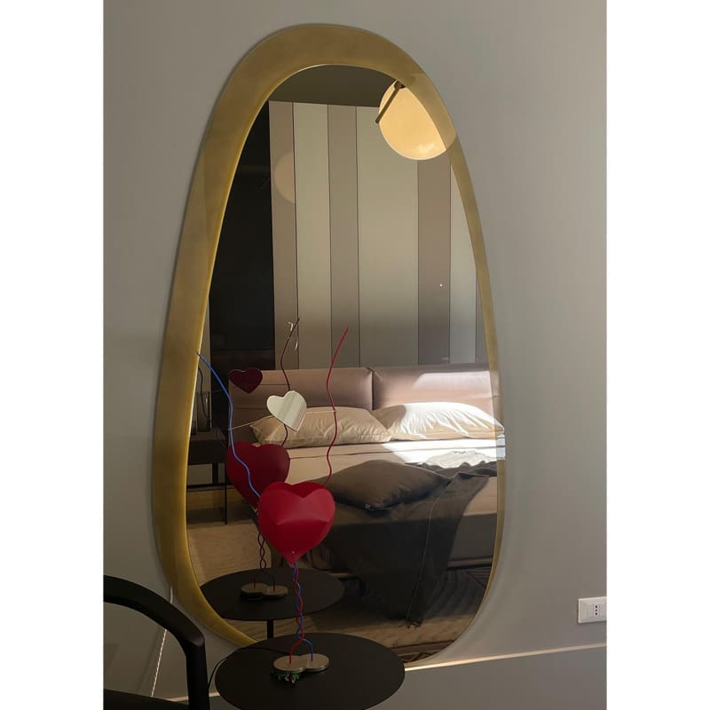 Lago Specchio da parete Era fumè bronzo cornice XGlass oro lucido LED longho design palermo