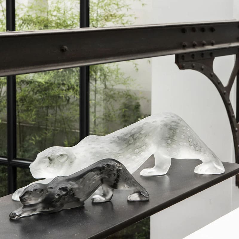 Lalique Scultura Zeila Pantera piccola cristallo grigio 3 Longho Design Palermo
