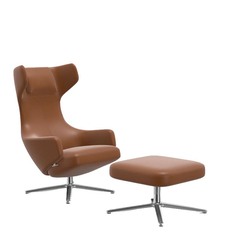 Vitra Poltrona Grand Repos Ottoman in pelle Cognac e basamento