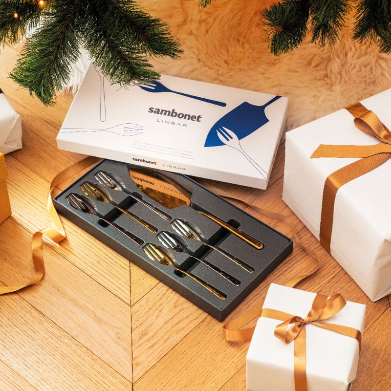 Sambonet Set 6 forchettine dolce e pala torta Linear Monoblocco mirror multicolore 12 Longho Design Palermo