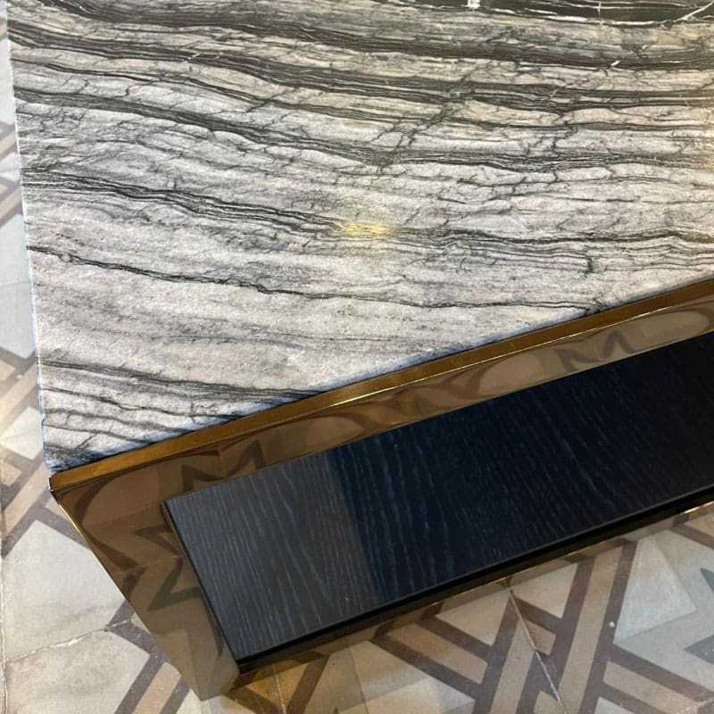 Molteni Tavolino Alisee 120x70 piano superiore marmo silver wave struttura oro e piano inferiore rovere nero 1 Longho Design Palermo