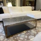 Molteni Tavolino Alisee 120x70 piano superiore marmo silver wave struttura oro e piano inferiore rovere nero Longho Design Palermo