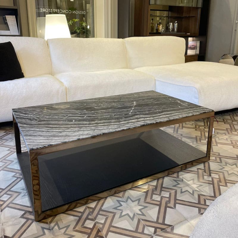 Molteni Tavolino Alisee 120x70 piano superiore marmo silver wave struttura oro e piano inferiore rovere nero Longho Design Palermo