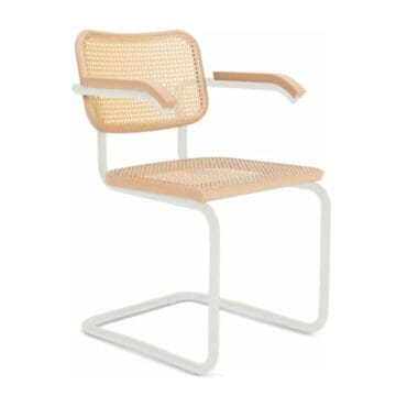 Knoll Sedia Cesca con braccioli verniciato in Bianco Faggio e Paglia di Vienna impagliato a macchina Longho Design Palermo