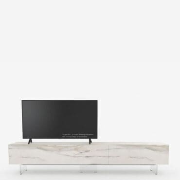 Lago Mobile TV Materia 1048D XGlass Calacatta Gold gambe vetro extrachiaro 295x40 Longho Design Palermo