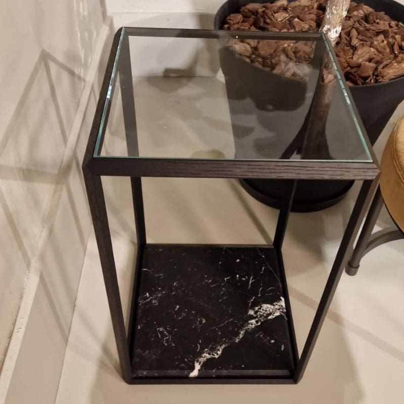 Molteni Tavolino 45° H59 essenza top vetro e base piano marmo nero marquina Longho Design Palermo